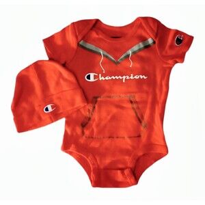 Champion Bodysuit + Cap RED 2pc sz 0-6M Baby Infant Boys
